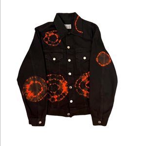 mens ARIES BLACK DENIM JACKET ORANGE TIE DYE BULLSEYE SIZE LARGE